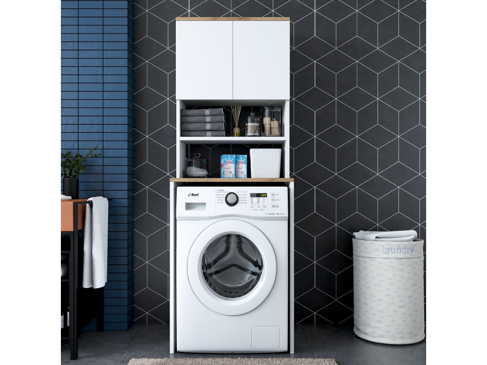 Houten wasmachinekast "Kado" - 65 x 60 x 183 cm - Wit