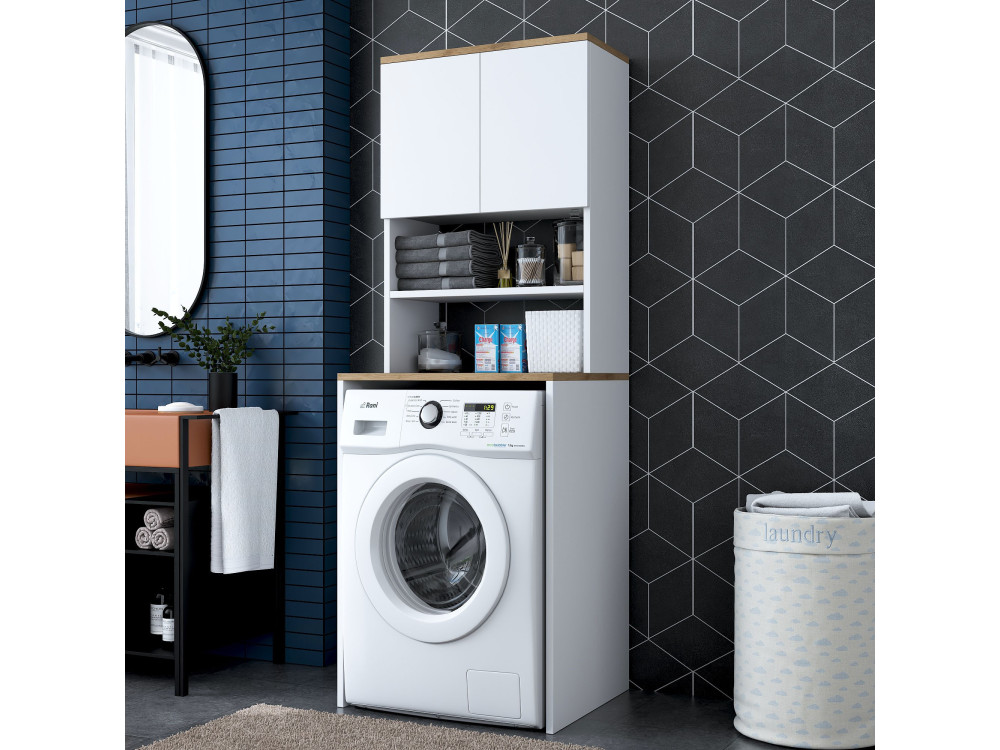 Houten wasmachinekast "Kado" - 65 x 60 x 183 cm - Wit