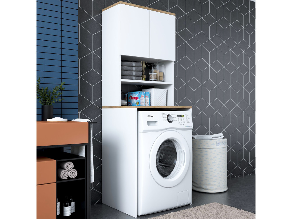Houten wasmachinekast "Kado" - 65 x 60 x 183 cm - Wit