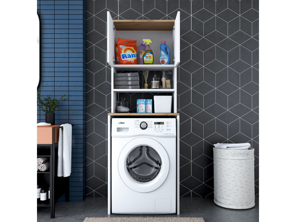 Houten wasmachinekast "Kado" - 65 x 60 x 183 cm - Wit