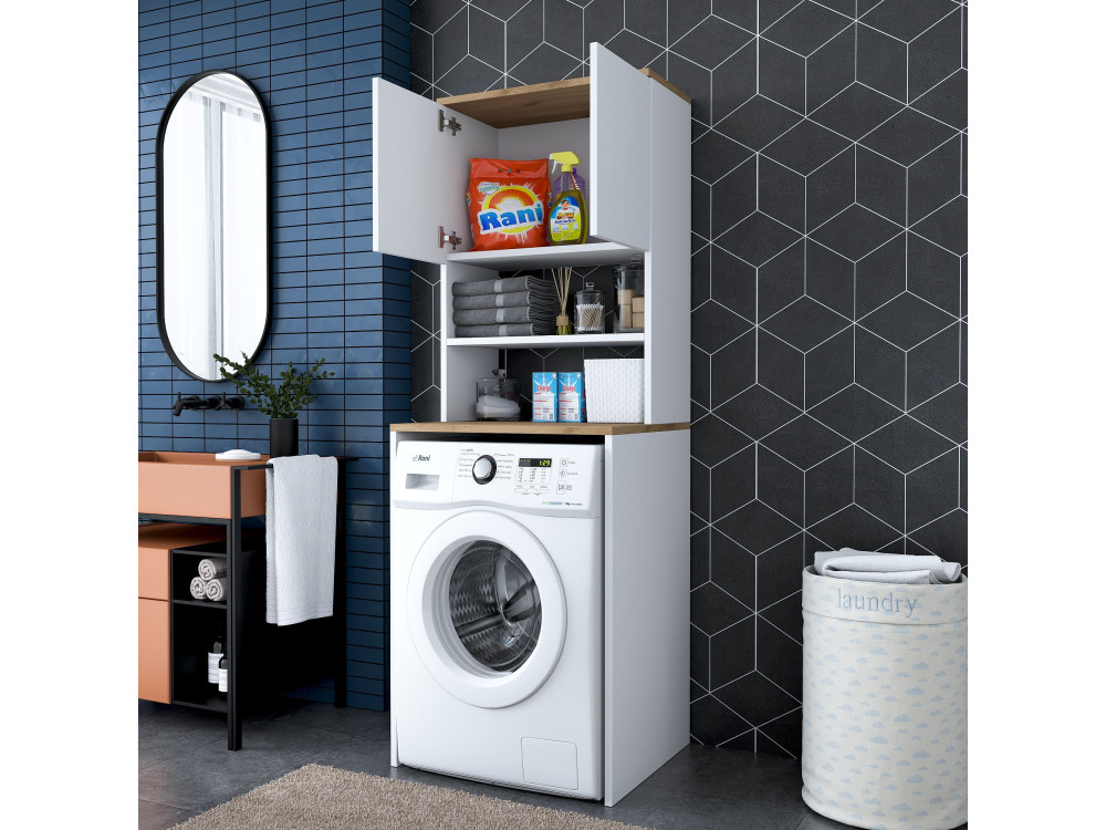 Houten wasmachinekast "Kado" - 65 x 60 x 183 cm - Wit