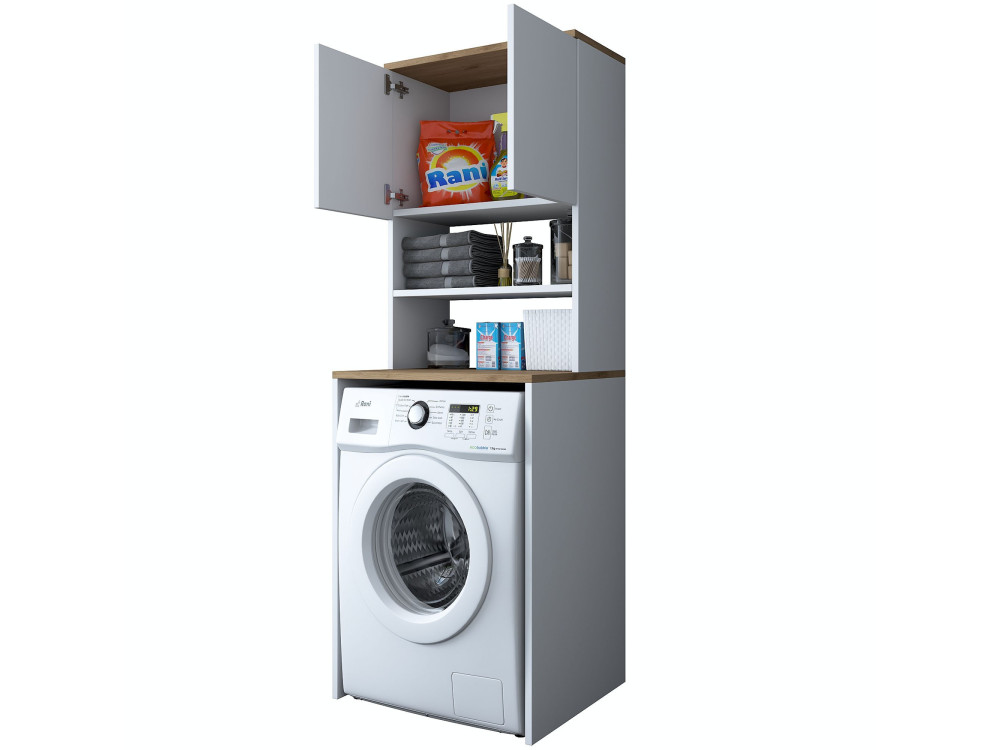Houten wasmachinekast "Kado" - 65 x 60 x 183 cm - Wit