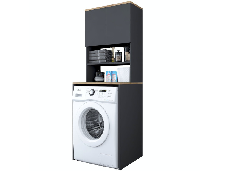 Houten wasmachinekast "Kado" - 65 x 60 x 183 cm - Antracietgrijs