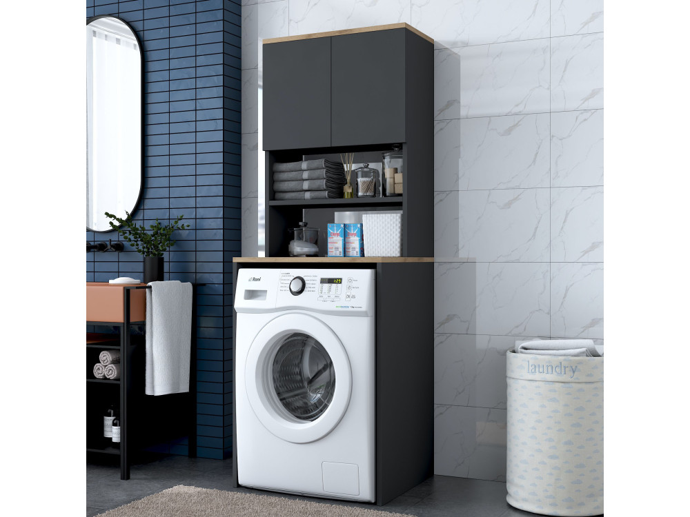 Houten wasmachinekast "Kado" - 65 x 60 x 183 cm - Antracietgrijs