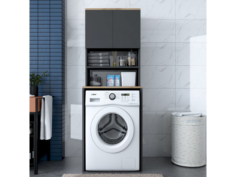 Houten wasmachinekast "Kado" - 65 x 60 x 183 cm - Antracietgrijs