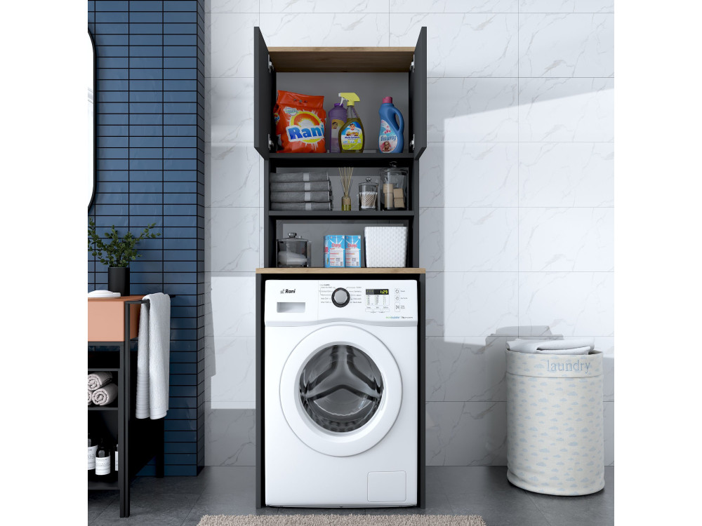 Houten wasmachinekast "Kado" - 65 x 60 x 183 cm - Antracietgrijs