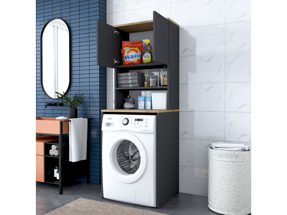 Houten wasmachinekast "Kado" - 65 x 60 x 183 cm - Antracietgrijs
