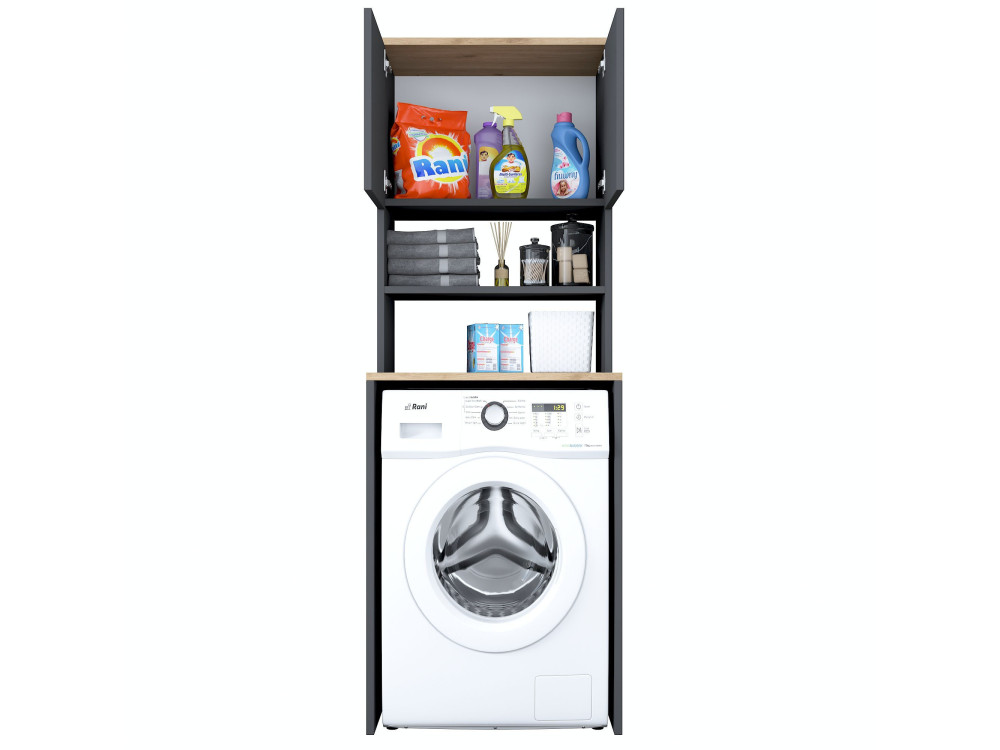 Houten wasmachinekast "Kado" - 65 x 60 x 183 cm - Antracietgrijs