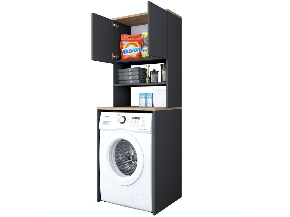 Houten wasmachinekast "Kado" - 65 x 60 x 183 cm - Antracietgrijs