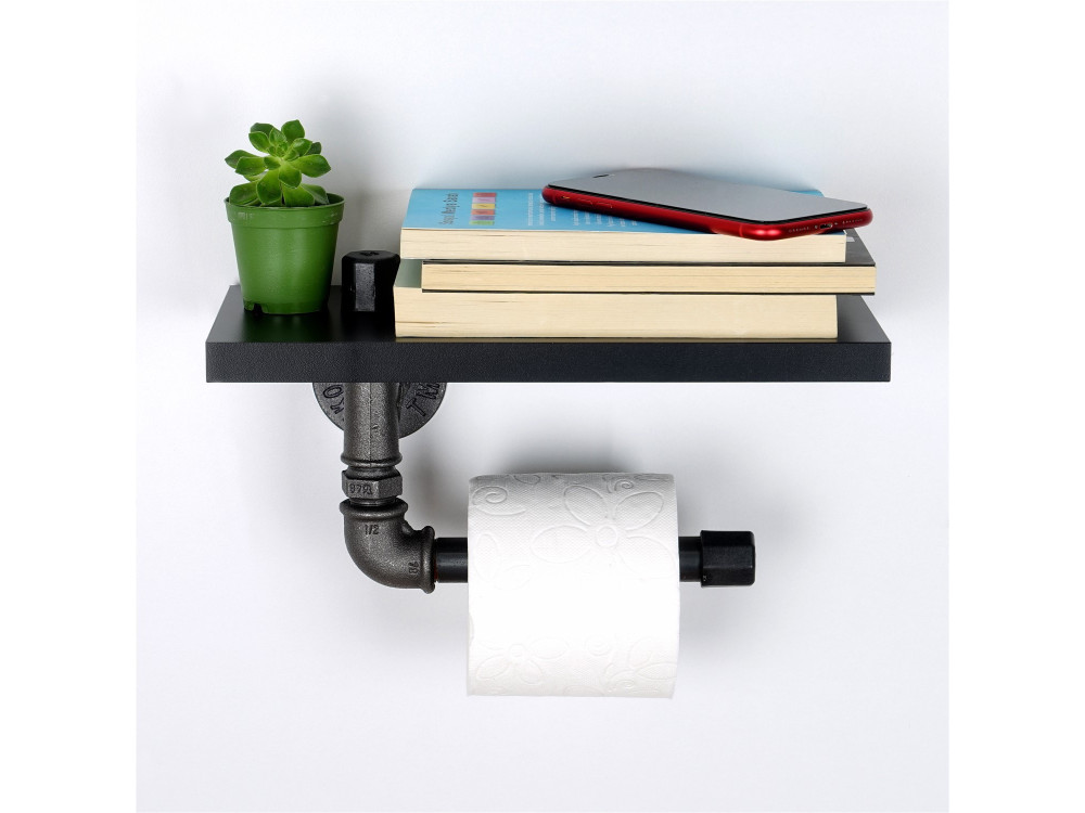 Boruraf239" houten toiletrolhouder - 30 x 23 x 12 cm - Zwart