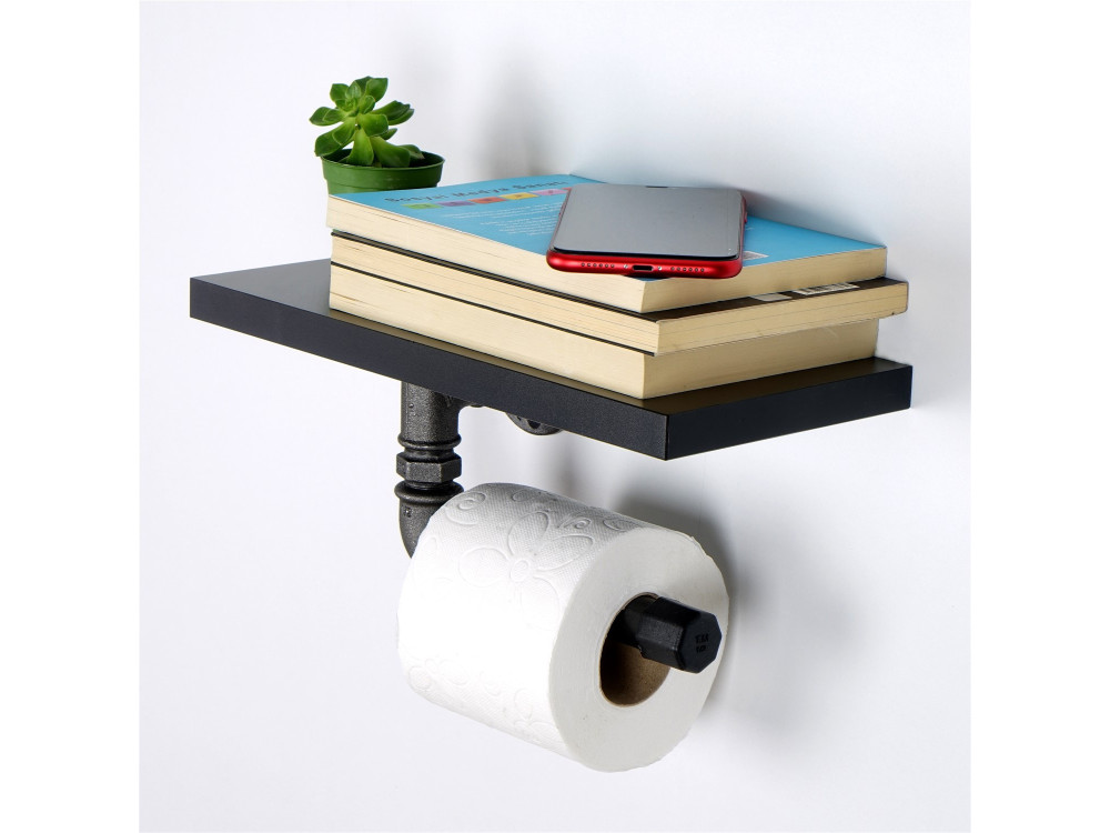 Boruraf239" houten toiletrolhouder - 30 x 23 x 12 cm - Zwart