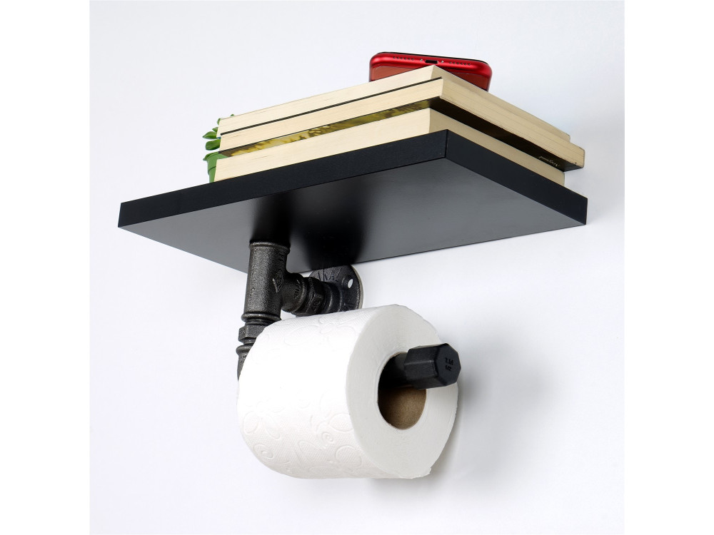 Boruraf239" houten toiletrolhouder - 30 x 23 x 12 cm - Zwart