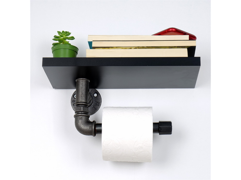 Boruraf239" houten toiletrolhouder - 30 x 23 x 12 cm - Zwart