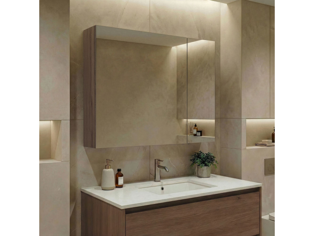 Badkamermeubel met spiegel "Side 80" - 79 x 16 x 66 cm - Dark Walnut