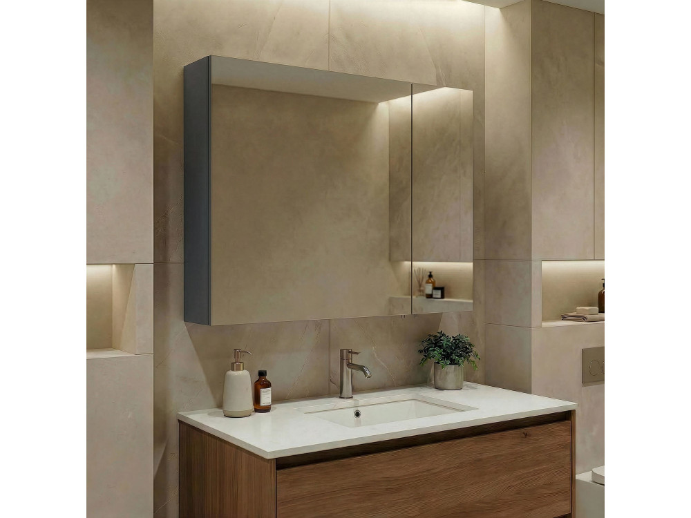 Badkamermeubel met spiegel "Side 80" - 79 x 16 x 66 cm - Mat antraciet