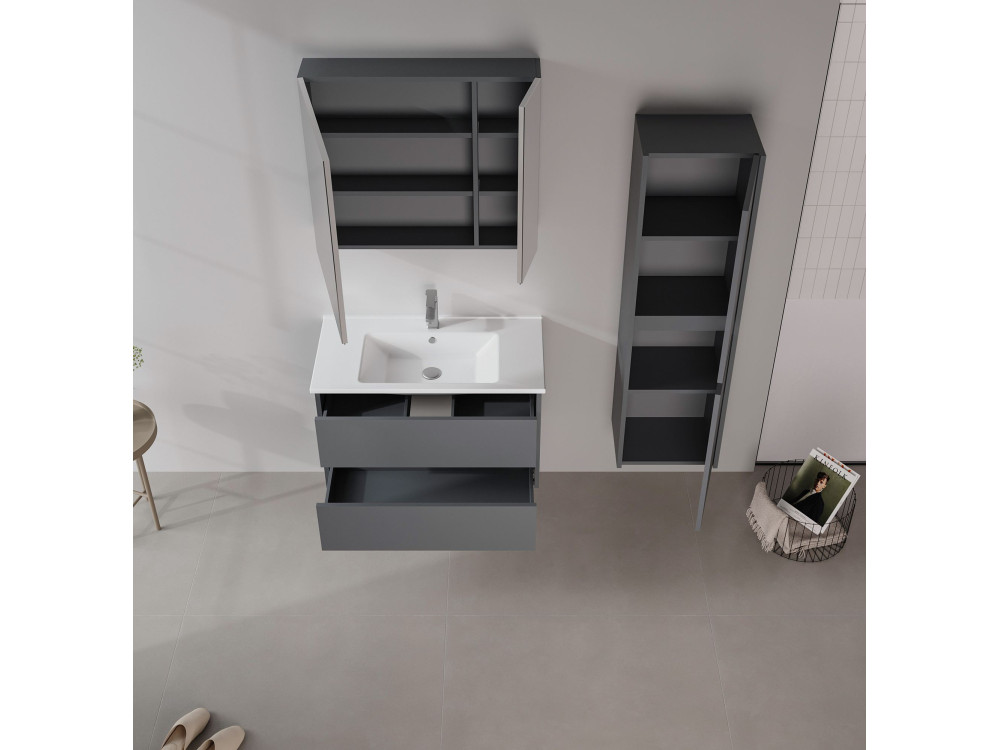 Badkamermeubel met spiegel "Side 80" - 79 x 16 x 66 cm - Mat antraciet