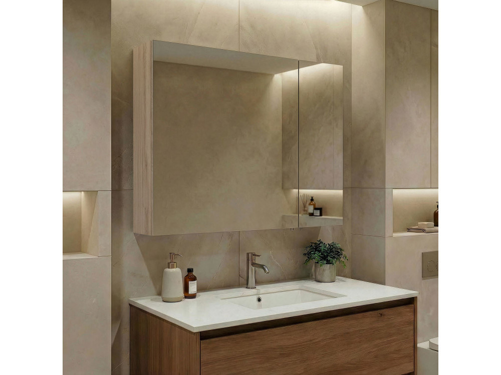 Badkamermeubel met spiegel "Side 80" - 79 x 16 x 66 cm - eiken