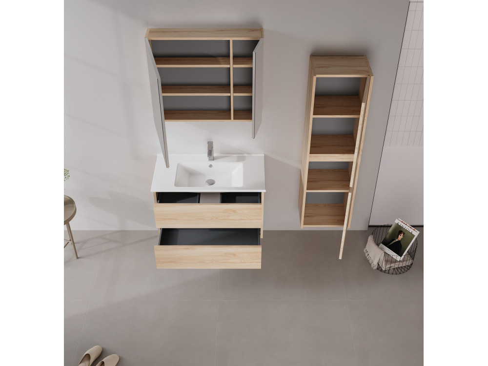 Badkamermeubel met spiegel "Side 80" - 79 x 16 x 66 cm - eiken