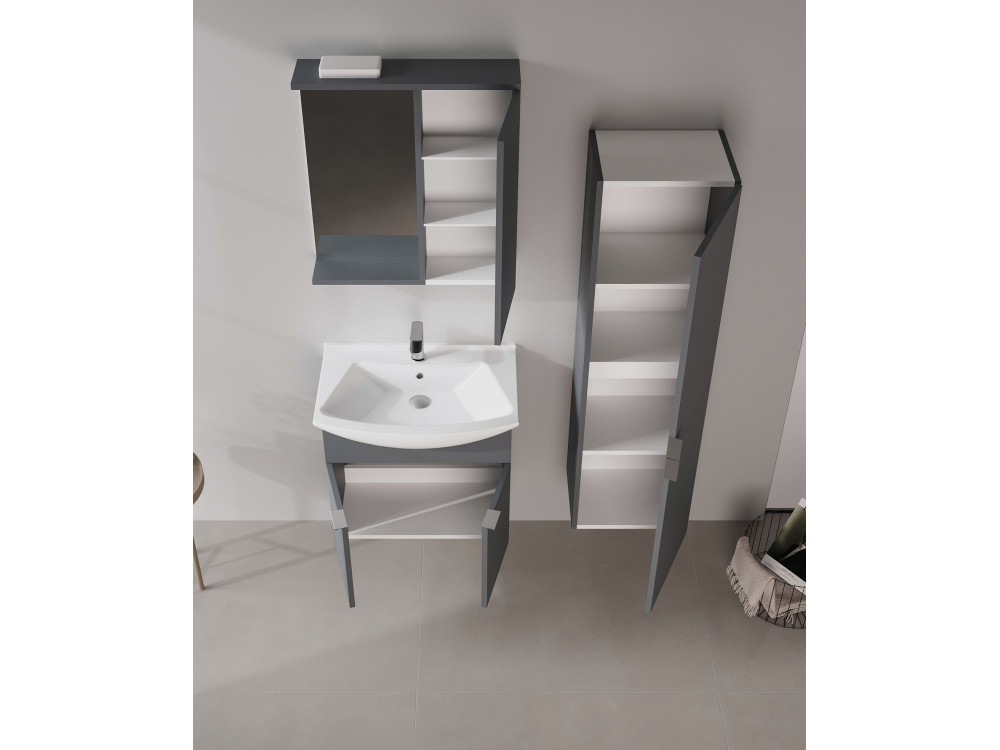Badkamermeubel met spiegel "Purus 65" - 63 x 18 x 68 cm - Mat antraciet