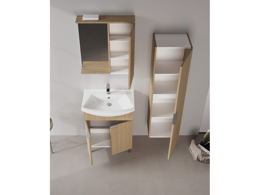 Badkamermeubel met spiegel "Purus 65" - 63 x 18 x 68 cm - Sonomo Oak