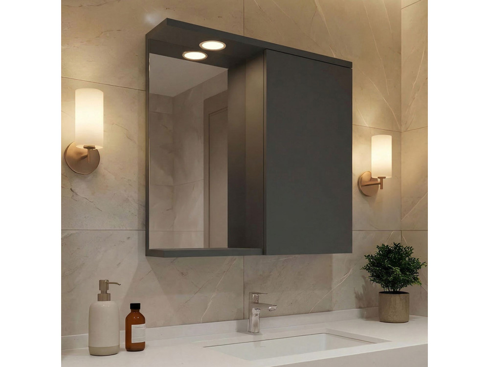Badkamermeubel met spiegel "Purus 80" - 75 x 18 x 68 cm - Mat antraciet