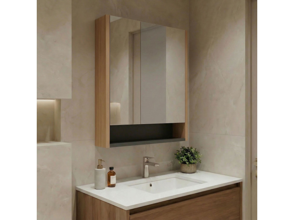Badkamermeubel met spiegel "Ricato 60" - 60 x 16 x 78 cm - Walnoot
