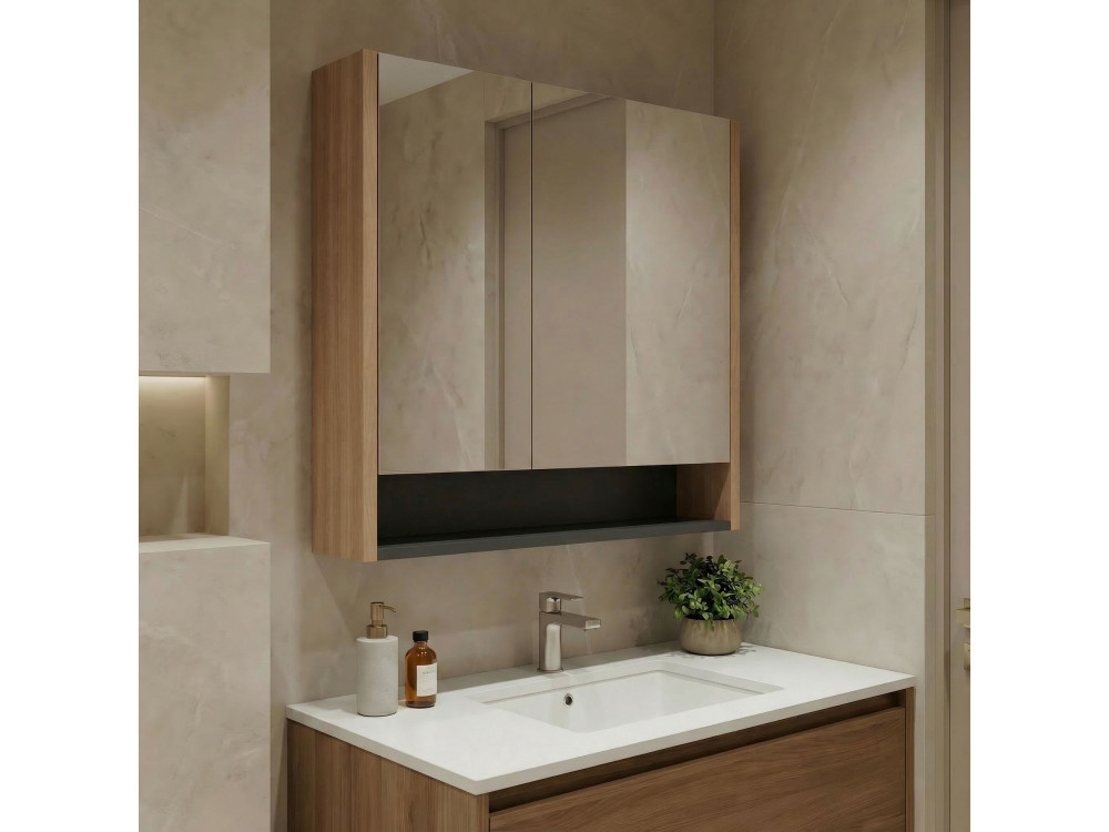 Badkamermeubel met spiegel "Ricato 80" - 80 x 16 x 78 cm - Walnoot
