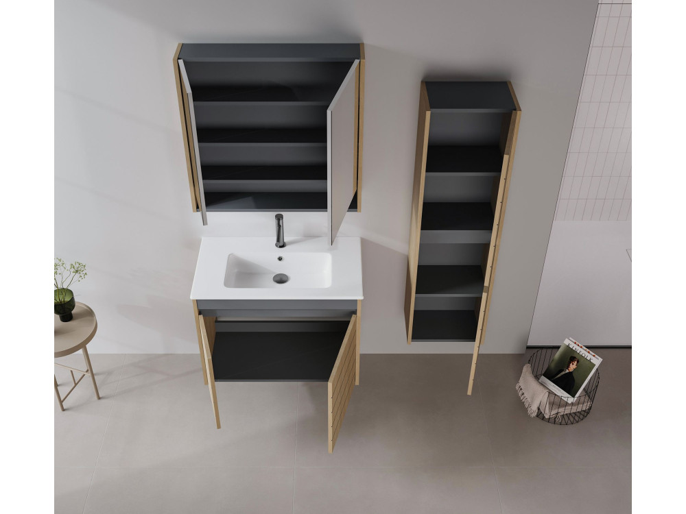 Badkamermeubel met spiegel "Ricato 80" - 80 x 16 x 78 cm - Walnoot