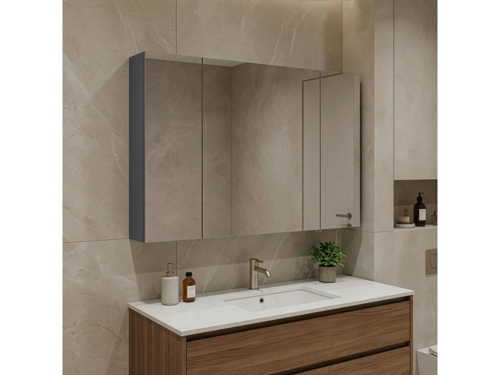 Badkamermeubel met spiegel "Side 100" - 100 x 16 x 66 cm - Mat antraciet