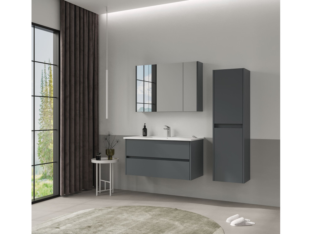 Badkamermeubel met spiegel "Side 100" - 100 x 16 x 66 cm - Mat antraciet
