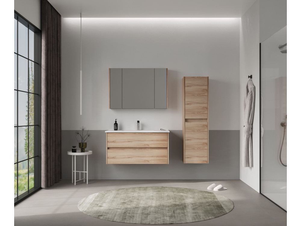 Badkamermeubel met spiegel "Side 100" - 100 x 16 x 66 cm - eiken