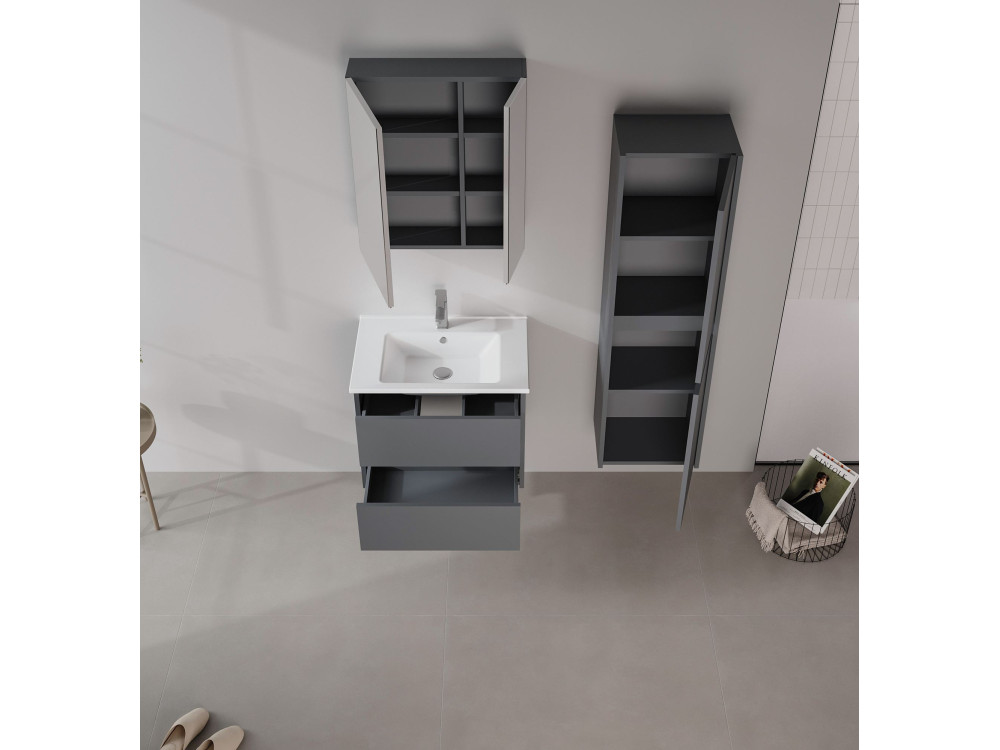 Badkamermeubel met spiegel "Side 60" - 60 x 16 x 66 cm - Mat antraciet