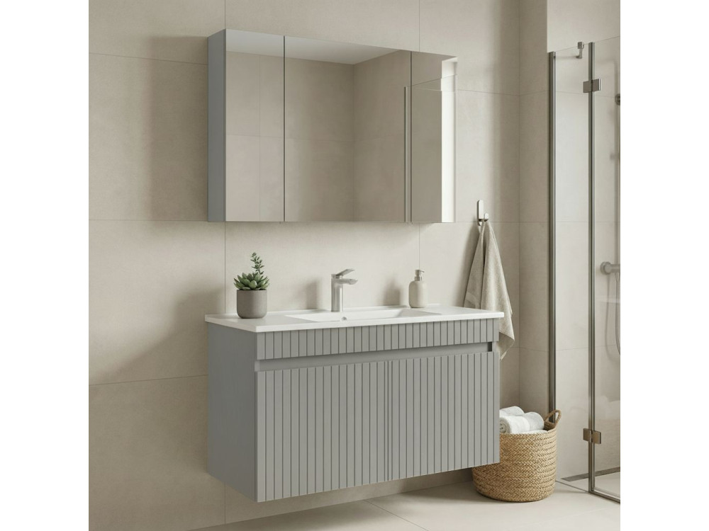 Wastafelmeubel met spiegel (2-delig) "Tivoli 100" - 100 x 45 x 66 cm - Mat Cashmere