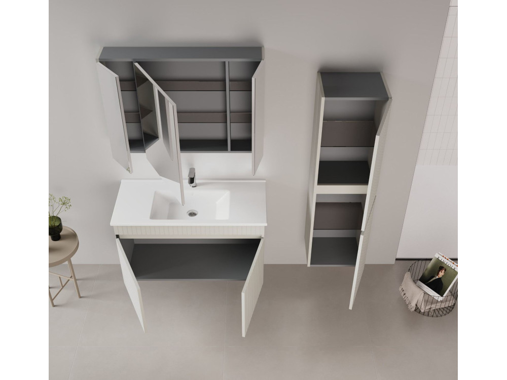Wastafelmeubel met spiegel (2-delig) "Tivoli 100" - 100 x 45 x 66 cm - Mat Cashmere