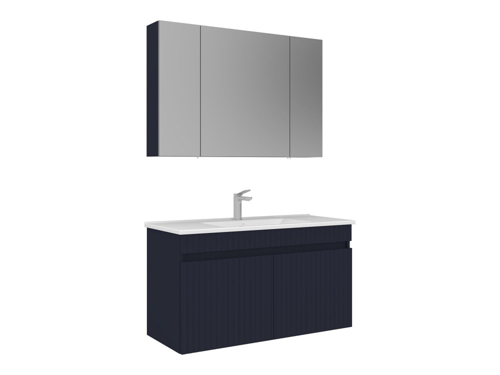Wastafelmeubel met spiegel (2-delig) "Tivoli 100" - 100 x 45 x 57 cm - Mat marineblauw