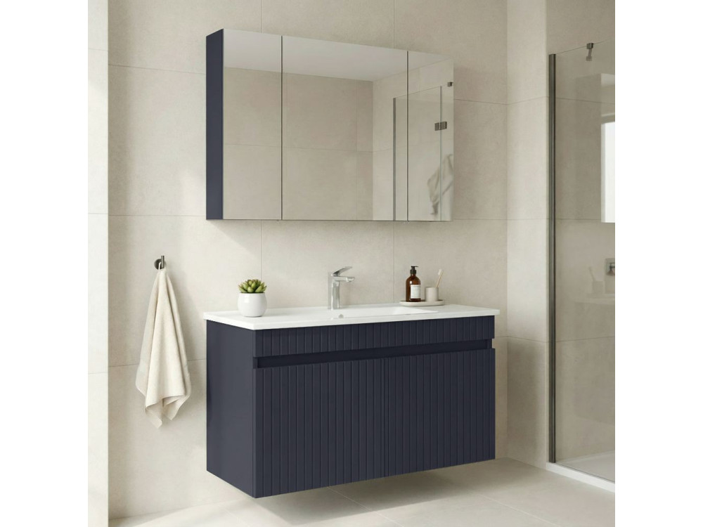Wastafelmeubel met spiegel (2-delig) "Tivoli 100" - 100 x 45 x 57 cm - Mat marineblauw