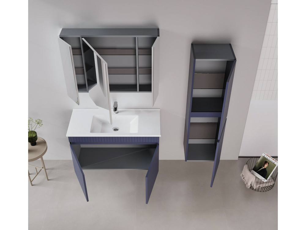 Wastafelmeubel met spiegel (2-delig) "Tivoli 100" - 100 x 45 x 57 cm - Mat marineblauw