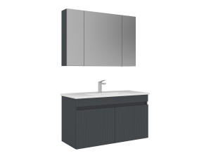 Wastafelmeubel met spiegel (2-delig) "Tivoli 100" - 100 x 45 x 66 cm - Mat antraciet