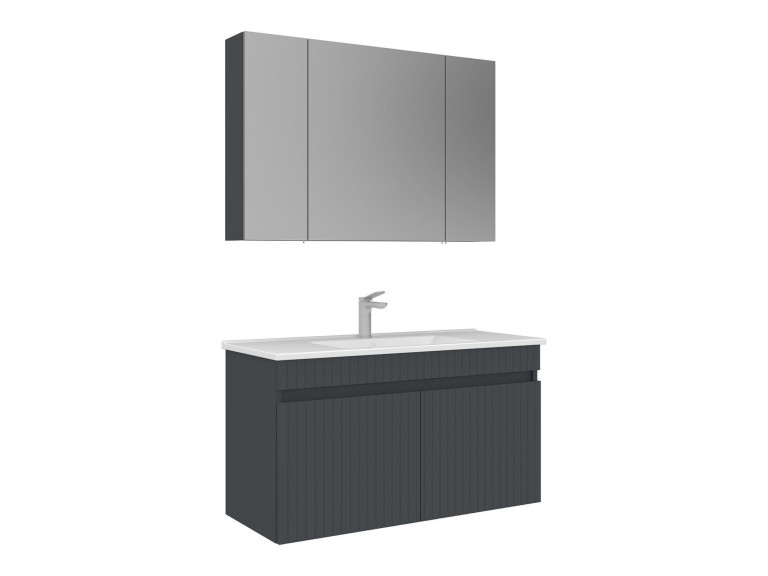 Wastafelmeubel met spiegel (2-delig) "Tivoli 100" - 100 x 45 x 66 cm - Mat antraciet