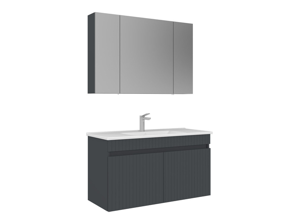 Wastafelmeubel met spiegel (2-delig) "Tivoli 100" - 100 x 45 x 66 cm - Mat antraciet