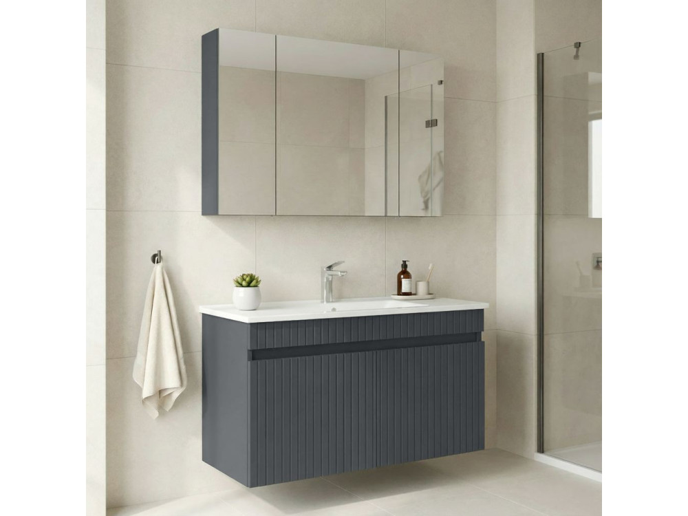 Wastafelmeubel met spiegel (2-delig) "Tivoli 100" - 100 x 45 x 66 cm - Mat antraciet