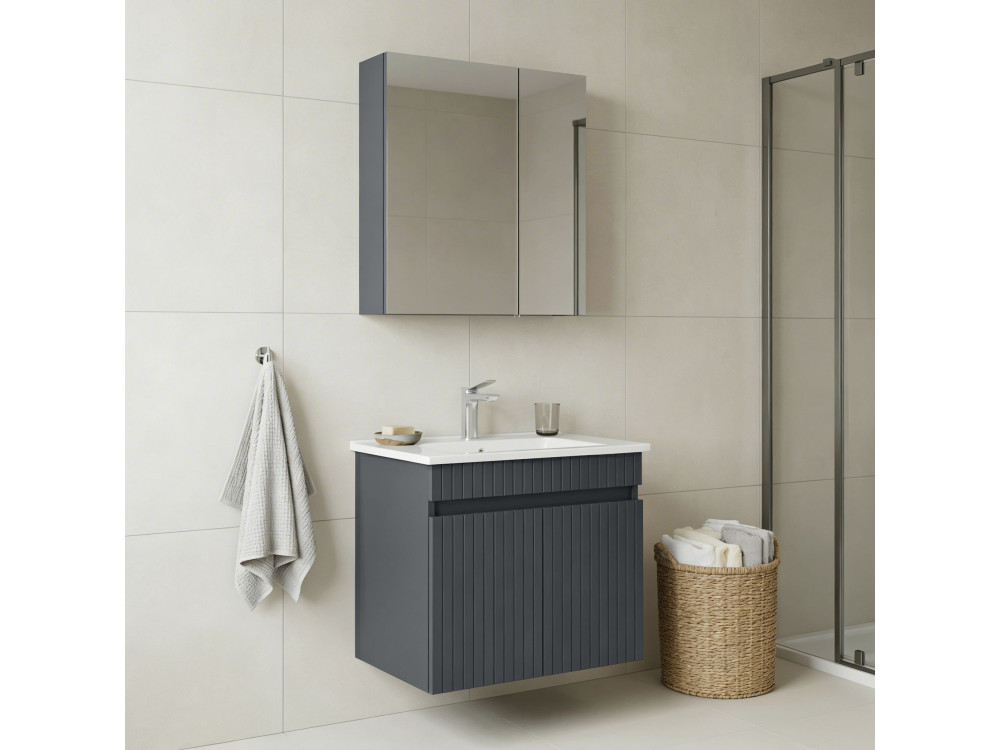 Wastafelmeubel met spiegel (2-delig) "Tivoli 65" - 65 x 45 x 57 cm - Mat antraciet
