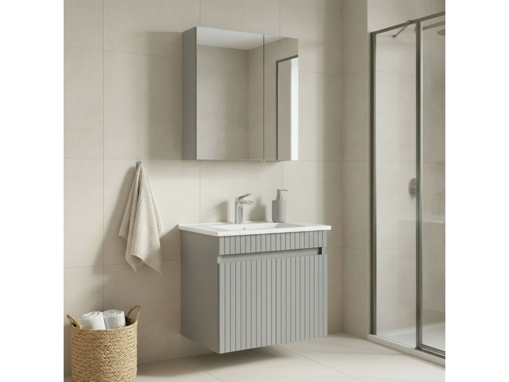 Wastafelmeubel met spiegel (2-delig) "Tivoli 65" - 65 x 45 x 57 cm - Mat Cashmere