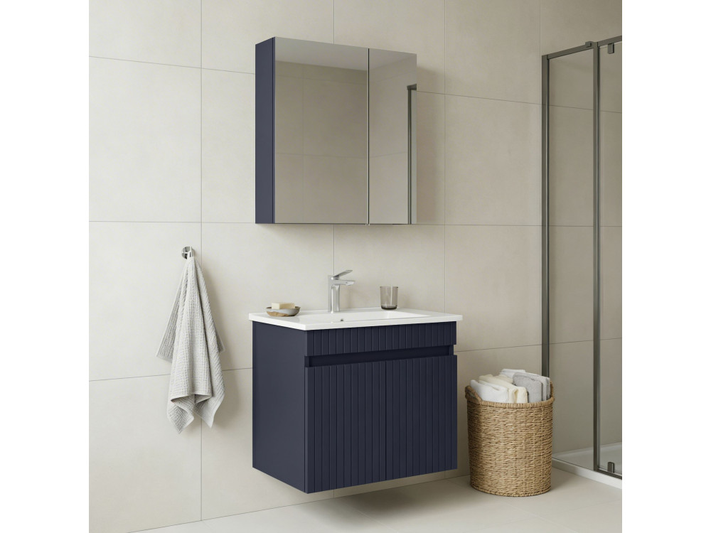Wastafelmeubel met spiegel (2-delig) "Tivoli 65" - 65 x 45 x 57 cm - Mat marineblauw