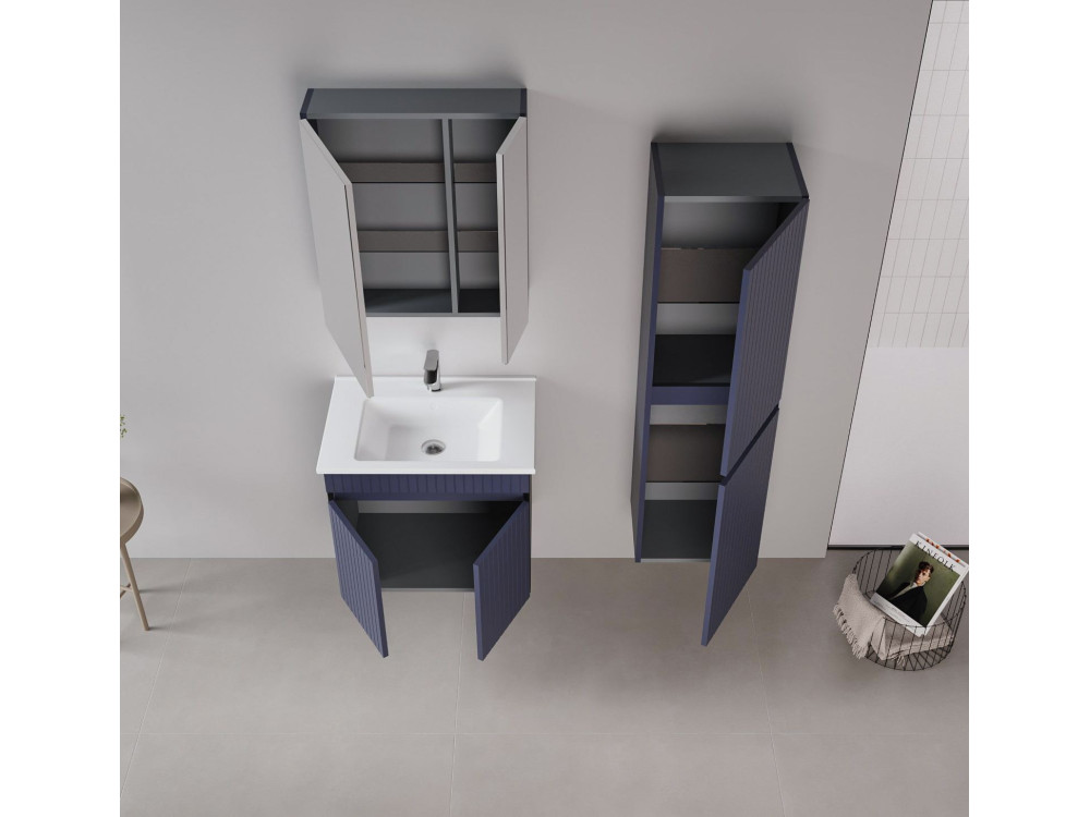 Wastafelmeubel met spiegel (2-delig) "Tivoli 65" - 65 x 45 x 57 cm - Mat marineblauw