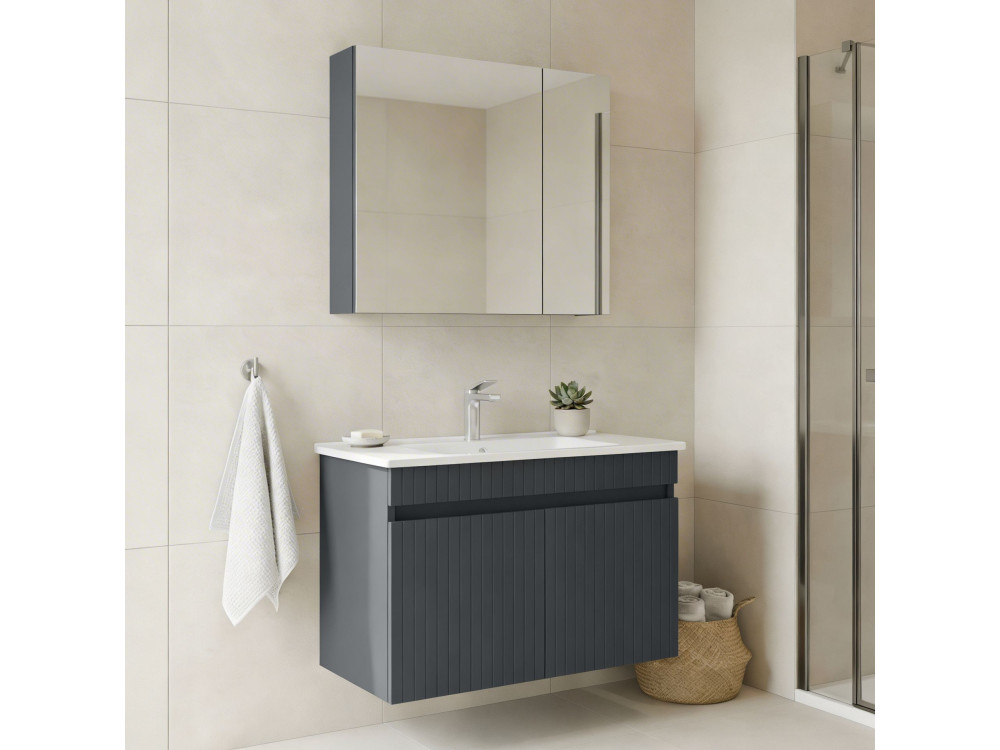 Wastafelmeubel met spiegel (2-delig) "Tivoli 85" - 85 x 45 x 57 cm - Mat antraciet