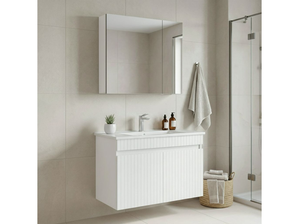 Wastafelmeubel met spiegel (2-delig) "Tivoli 85" - 85 x 45 x 57 cm - Matwit