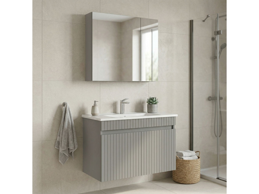 Wastafelmeubel met spiegel (2-delig) "Tivoli 85" - 85 x 45 x 57 cm - Mat Cashmere