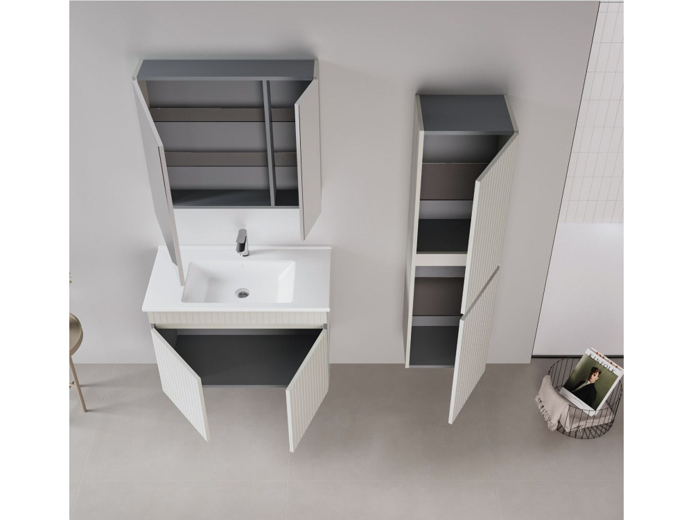 Wastafelmeubel met spiegel (2-delig) "Tivoli 85" - 85 x 45 x 57 cm - Mat Cashmere