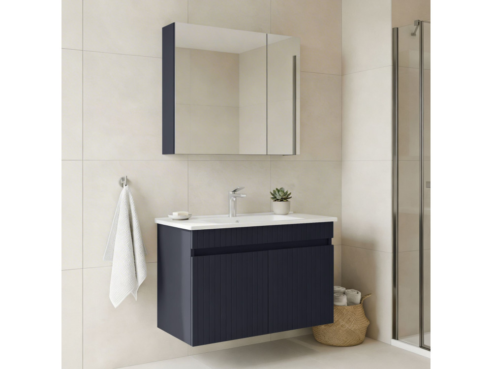 Wastafelmeubel met spiegel (2-delig) "Tivoli 85" - 85 x 45 x 57 cm - Mat marineblauw